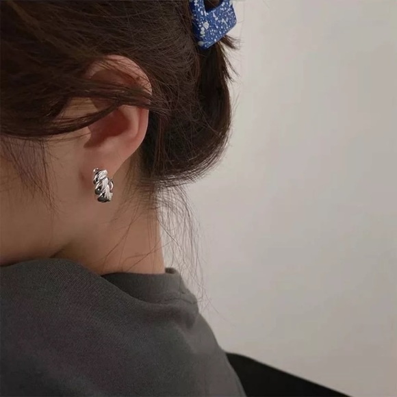 Sterling Silver Plated Twisted Huggie Hoop Earrings - Picture 3 of 3